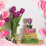 4 Pcs Spring Table Decoration Tulip Flower Wooden Signs Farmhouse Spring Tiered Tray Decor Pastel Flower Table Centerpieces Easter Tabletop Decor For Home Kitchen Shelf Office
