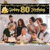 Happy 80Th Birthday Banner Decorations For Women Men, Black Gold 80 Bi