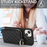 Crossbody Wallet Case For Iphone 14 Plus, Pu Leather Zipper Handbag Purse Flip Cover, Kickstand Folio Case With Card Slots Holder Wrist Strap Lanyard 5G 6.7 Inch-Black