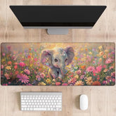 Cute Elephant In Flowers Gaming Mouse Pad, Adorable Elephants Large Desk Mat For Computer, Extended Keyboard Laptop Mouse Pads 31.5×11.8In, Non Slip Rubber Mousepad For Office Decor
