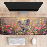 Cute Elephant In Flowers Gaming Mouse Pad, Adorable Elephants Large Desk Mat For Computer, Extended Keyboard Laptop Mouse Pads 31.5×11.8In, Non Slip Rubber Mousepad For Office Decor