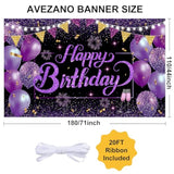 Purple Happy Birthday Banner Large Backdrop Party Decorations 72x44in