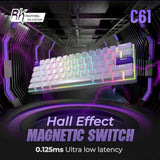 C61 Wired Gaming Keyboard 60% Mechanical Keyboard With Hall Effect Magnetic Switch 8000Hz Polling Rate Rapid Trigger Rgb Backlit, 61 Keys, White Purple