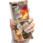Auroicyy For Samsung Galaxy Z Flip 6 Case With Kickstand, Glitter Foldable Bling Butterfly Stand Mirror Back Gold Plated Shockproof Protective Elegant Cute Woman Girly Soft Cover For Z Flip 6 (Pink)