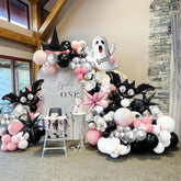 130Pc Halloween Balloon Arch Kit – Pink Black Silver White with Ghost & Hat