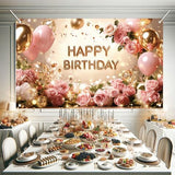 Birthday Backdrop Happy Birthday Backdrop for Women 71 x 43 Inch Polyester Birthday Party Wall Backdrop Photo Booth Background Banner for Woman Decorations