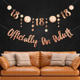 18th Birthday Banner, Rose Gold Glitter, Officially An Adult, Pack of 2