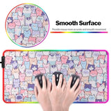 Rgb Pink Cat Mouse Pad, Large Led Gaming Light Up Computer Mousepad, Long Glowing Pc Laptop And Keyboard Office Desk Mat For Women