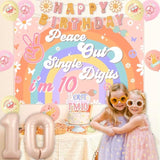 Peace Out Single Digits Party Decoration Girl, Groovy 10Th Birthday Decorations Boho Happy Birthday Banner Peace Out Single Digits I’M 10 Backdrop Cake Topper Number 10 Foil Balloon For 10Th Birthday