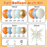 144Pcs Fall Balloon Arch Kit Burnt Orange Blue Gold with Star Balloons for Thanksgiving