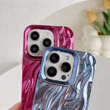 For Iphone 15 Pro Case,Pleated Water Ripple Chrome Wave Pattern Soft Phone Case (Silver)