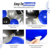 Royal Blue And Black Balloon Garland Arch Kit With 3Pcs Star Balloon, Navy Blue Balloons Metallic Sliver Black Balloons For 30Th 40Th 50Th Birthday Graduation New Years Party Decorations