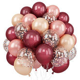 60pcs Burgundy & Rose Gold Balloons – 12" Latex and Confetti Mix for Birthday, Wedding and Party Decor