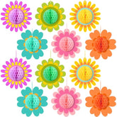 12 Pcs Honeycomb Flower Hanging Decorations Summer Theme Party Supplies Daisy Ball Floral 3D Ceiling Decor Colorful Table Centerpieces For Home Office, Baby Shower, Wedding Birthday Favor