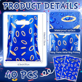 40 Pcs Video Game Party Favors Bags Blue With Gold Ring Print Themed Goodie Bags Candy Snack Treat Plastic Supplies For Birthday Game Party Decorations Gifts