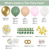 Sage Green Pink Balloon Arch Kit 153Pcs Light Pink Olive Green Blush White Gold Latex Confetti Balloons Garland Artificial Eucalyptus 3D Butterfly For Baby Shower Birthday Party Decorations