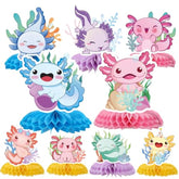 Colorful Axolotl Birthday Decorations - 9Pcs Axolotl Party Decorations Cute Pink Blue Green Yellow Animals Honeycomb Centerpieces Table Decor Themed Baby Shower Birthday Party Supplies