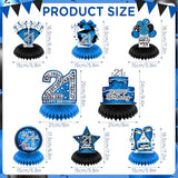 8Pcs Blue 21st Birthday Decorations Blue and Black Happy 21st Birthday Table Honeycomb Centerpieces for Table Decor 21st Birthday Table Topper for Men Women 21st Birthday Anniversary Party Supplies