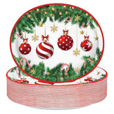 Christmas Paper Platters Disposable Christmas Ball Oval Party Plates 10" X 12" Large Xmas Dinner Serving Platters For Xmas Holiday Party Supplies Dinnerware Table Decorations, 50 Pcs