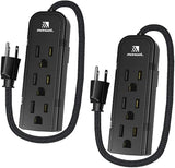 Small Power Strip 1Ft 2 Pack 3 Outlet Short Extension Cord Black ETL