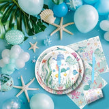 Under The Sea One Year Old Birthday Party Decorations Tableware, Ocean Oneder Sea 1St First Birthday Decorations Supplies, Paper Plate, Cup, Napkin, Fork | Serves 24