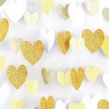 Gold-White Heart-Garland Streamers Engagement-Birthday Party-Decorations - 52Ft Glitter Champagne Hanging Banner Decor Wedding Congratulations Bachelorette Bridal Baby Shower