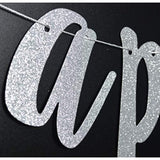 Happily Ever After Silver Glitter Bunting Banner, Engagement, Bridal Shower, Wedding Party Photo Booth Props Signs,Pre-Strung Cursive Bunting