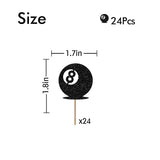 24Pcs Magic 8 Ball Cupcake Toppers, Billiard Ball Cupcake Toppers, Billiard 8 Cupcake Picks For Snooker Pool Balls Party, Pool Game/8Th Birthday Themed Party Decoration - Black Glitter