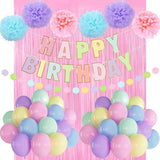 33pcs Macaron Birthday Kit with Balloons, Banner, Pom Poms & Streamers