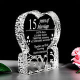 Engraved Heart-Shaped Crystal 15th Anniversary Wedding Gift for Couples
