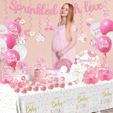 Baby Sprinkle Decorations For Girl, Sprinkled With Love Baby Shower Supplies Donut Plates Napkins Cups Tablecloth Banner Cake Topper, Honeycomb Centerpieces For Pink Donut Baby Shower Decorations