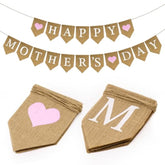 Mother'S Day Burlap Banner, Pre-Strung Happy Mother'S Day Banner With Pink Heart, Rustic Mothers Party Decoration Banners, Mothers Day Surprise Decoration For Window, Fireplace, Table