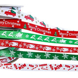 60 Yards 3/8" Christmas Ribbon For Crafts, White Red And Green Holiday