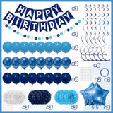 Navy Blue Birthday Decorations, Happy Birthday Banner With Paper Pompoms, Hanging Swirls, Garland, Party Balloons Happy Birthday Party Decorations For Women Men Boys Girls