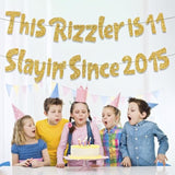 11Th Birthday Decorations Party Banner - 2 Pcs Gold Glitter Pre-Strung This Rizzler Is 11 Slayin Since 2015 Banner Decoration For Boys And Girls Happy 11 Years Old Birthday Party Decor Supplies