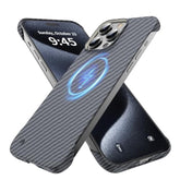 Magnetic Ultra-Thin Frosted Soft Touch Skin Borderless Carbon Fiber Bump Texture For Iphone 15 Pro Frameless Case 6.1" Slim Minimalist Lightweight Matte Hard For Magsafe Cover Case-Black