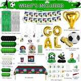 206Pcs 2026 World Soccer Cup soccer party Merchandise, Party Supplies Soccor party decorations - Banner, Hanging Swirl, Table cloth, Paper streamer, Cake topper, Balloon, Tableware