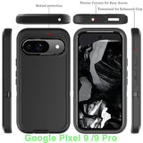 For Google Pixel 9/Pixel 9 Pro Case - 3-In-1 Heavy Duty Rubber Protection Cover,16 Ft Military Grade Shockproof Secure Layered Pixel 9/9 Pro Phone Case-Black