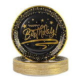 50Pcs Happy Birthday Paper Plates With Gold Trim 7Inch, Disposable Black Gold Dessert Paper Plates Dinner Plates Cake Plate Party Supplies For Birthday Party Decorations