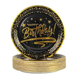 50Pcs Happy Birthday Paper Plates With Gold Trim 7Inch, Disposable Black Gold Dessert Paper Plates Dinner Plates Cake Plate Party Supplies For Birthday Party Decorations