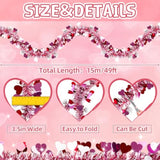 50 Ft Valentines Day Heart Tinsel Garland, Red Pink White Metallic, Shiny Foil Heart Hanging Garland Streamer For Home Indoor Outdoor Decor