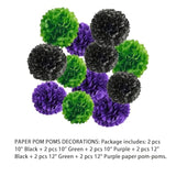 2Pcs Green, Purple & Black Paper Pom Poms for Halloween Party Ceiling and Wall Decorations