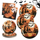 Halloween Plates and Napkins Orange Pumpkin Paper Disposable Tableware Serves 20