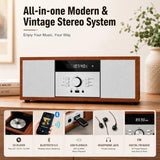 Nostalgic Bluetooth Stereo System for Home, Vintage Micro HiFi Systems CD Player,with Bluetooth Audio Streaming,FM Radio,USB Port,Aux-in,Earphone