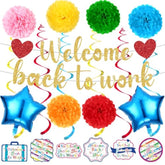 15Pcs Welcome Back To Work Decorations For Office Colorful So Glad You'Re Back To Work Banner Hanging Swirls Balloons Pompoms For Office Work Anniversary Decor For Home, Office Party Supplies