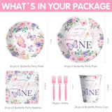 120pcs Butterfly 1st Birthday Set with Plates, Napkins, Cups & Forks for 24 Guests