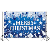 Merry Christmas Backdrop Banner Blue 70.8x43.3 Inch for Holiday Party Decor