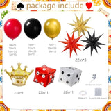 138 Pcs Casino Theme Balloon Garland Arch Kit - Red Black And Gold Balloons With Star Crown Dice Foil Balloons For Casino Night Las Vegas Birthday Party Decorations