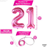 , Hot Pink 21 Balloons Number - 40 Inch | Pink 21St Balloons For Her | 21St Birthday Decorations For Girls | Happy Anniversary Decorations | Pink Birthday Decoration