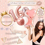 Rose Gold Sweet 16 Decor Set with Sash, Backdrop, Balloons & Cake Topper